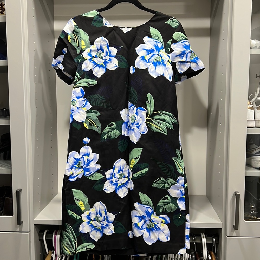 NWT{Banana Republic}Sz 10 Linen Blend Blk w/Blue/White/Yellow/Green Floral Print
